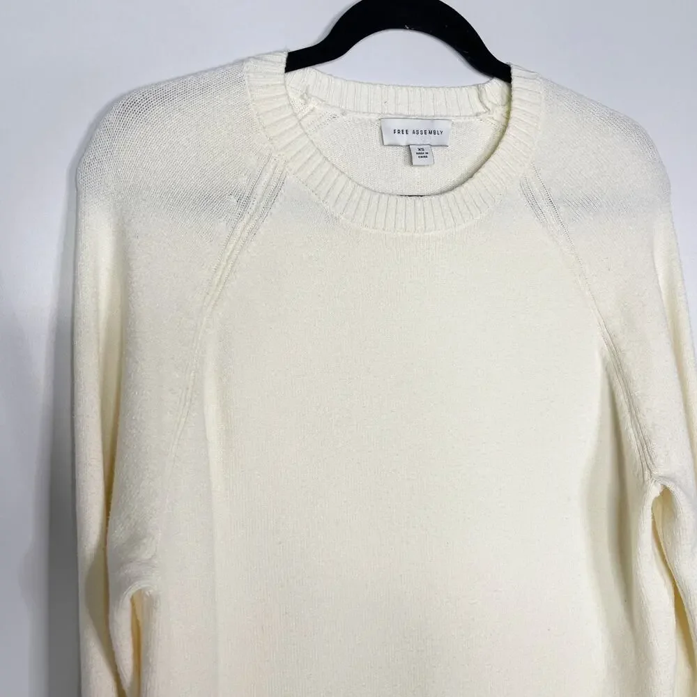 Free Assembly XSmall Cream Crew Neck Long Sleeve Sweater Raglan Pullover Fuzzy - Picture 3 of 9